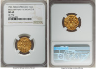 Benevento. Romoald II gold Solidus ND (706-731) MS62 NGC, Fr-83, MEC I-1087, CNI-XVIIIa.19. 3.79gm. DN IVS | TINIANV PP (A on side), cuirassed Byzanti...