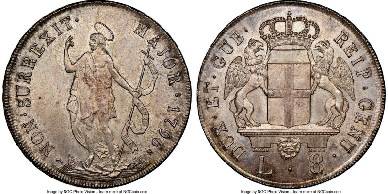 Genoa. Republic 8 Lire 1796 MS65+ NGC, Genoa mint, KM249, Dav-1370, MIR-309/5. V...