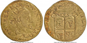 Milan. Philip II of Spain gold Doppia 1588 AU53 NGC, Fr-716, MIR-301/6 (R), Crippa-4/E-2. 6.54gm. Mildly circulated though quite well-struck for the i...