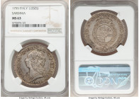 Sardinia. Carlo Emanuele III 1/2 Scudo 1755 MS63 NGC, Turin mint, KM47. The inaugural year of this short-lived series boasting appreciable argent surf...