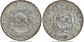 British Colony Counterstamped 1 Shilling 8 Pence ND (1758) XF Details (Removed From Jewelry) NGC, KM4.5. Displaying GR counterstamp (AU Strong) on a F...
