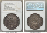 British Colony Counterstamped 6 Shilling 8 Pence ND (1758) AU55 NGC, KM8.2, Prid-4. Displaying GR counterstamp (AU Standard) on a Ferdinand VI 8 Reale...