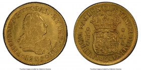 Philip V gold 4 Escudos 1735 Mo-MF AU Details (Cleaning) PCGS, Mexico City mint, KM135, Cal-2038. A well-centered example featuring a clearly outlined...