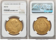 Charles III gold 8 Escudos 1762 Mo-MM AU53 NGC, Mexico City mint, KM155, Onza-744. The first date of issue for the "rat-nose" bust, and a praiseworthy...