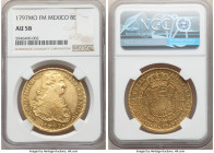 Charles IV gold 8 Escudos 1797 Mo-FM AU58 NGC, Mexico City mint, KM159, Cal-1637. A pleasant sun-yellow gold selection with moderate hairlines in the ...
