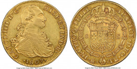 Charles IV gold 8 Escudos 1807 Mo-TH AU58 NGC, Mexico City mint, KM159, Cal-1653. Centrally struck and exhibiting charming light red-gold tone that il...