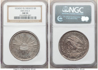 Republic "Hookneck" 8 Reales 1824 Do-RL AU55 NGC, Durango mint, KM376.3, DP-Do01. Submissive Snake, Small Libertad. Marked by shimmering luster in the...