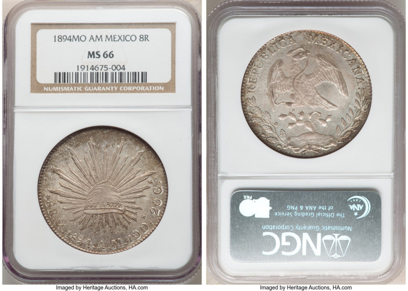 Republic 8 Reales 1894 Mo-AM MS66 NGC, Mexico City mint, KM377.10, DP-Mo80. A tr...