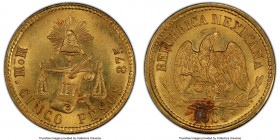 Republic gold 5 Pesos 1904 Mo-M MS66 PCGS, Mexico City mint, KM412.6. Superbly struck and retaining a superior state of preservation and watery fields...