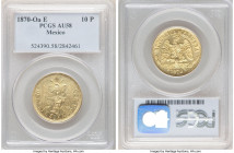 Republic gold 10 Pesos 1870 Oa-E AU58 PCGS, Oaxaca mint, KM413.8, Fr-136. Exhibiting pale gold surfaces with a pleasing expression of mint luster and ...