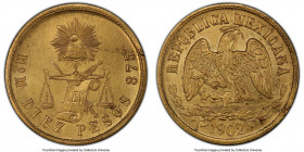Republic gold 10 Pesos 1902 Mo-M MS64 PCGS, Mexico City mint, KM413.7. A pleasing, honeyed-gold patina cascades across this near-Gem Mint State specim...