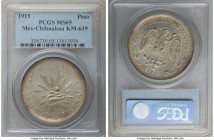 Chihuahua. Revolutionary "Army of the North" Peso 1915 CH-FM MS65 PCGS, Chihuahua mint, KM619. Blessed with a delicate silvery patina over shimmering ...