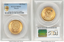 Estados Unidos gold 20 Pesos 1920 MS65 PCGS, Mexico City mint, KM478, Fr-171. A glowing gem selection, ranked as the single-finest example of the non-...