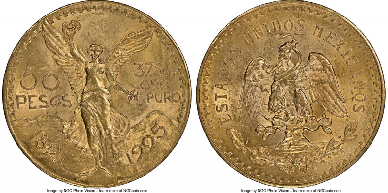 Estados Unidos gold 50 Pesos 1925 MS63 NGC, Mexico City mint, KM481, Fr-172. A s...