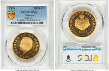 Rainier III gold Specimen 3000 Francs 1974 SP66 PCGS, Gad-171. Mintage: 10,000. Struck to commemorate the 25th anniversary of Rainier's reign. A wonde...