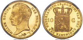Willem I gold 10 Gulden 1840 MS65 NGC, Utrecht mint, KM56, Fr-327. A vibrant example with incandescent luster and a remarkable strike that boasts full...