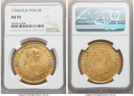 Ferdinand VI gold 8 Escudos 1754 LM-JD AU55 NGC, Lima mint, KM59.1, Cal-767, Onza-581. An ever-collectible gold issue from Lima that always seems to c...