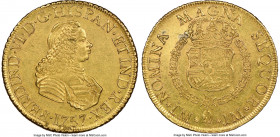 Ferdinand VI gold 8 Escudos 1757 LM-JM AU Details (Mount Removed) NGC, Lima mint, KM59.2, Cal-772. Clearly struck and retaining a large degree of orig...