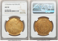 Charles III gold 8 Escudos 1776 LM-MJ AU50 NGC, Lima mint, KM82.1, Cal-1936. An especially sought-after issue dated "1776," which is both collectible ...