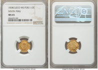 South Peru. Republic gold 1/2 Escudo 1838 CUZCO-MS MS65 NGC, Cuzco mint, KM173, Fr-94. An impressive specimen of this one-year small denomination in g...