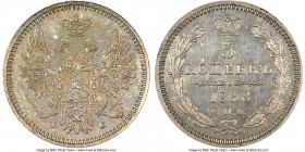 Alexander II silver Proof 5 Kopecks 1858 CПБ-ФБ PR63 NGC, St. Petersburg mint, KM-C163, Bit-69 (R), Sev-3670. Mintage: 40,000. Obv. Crowned double-hea...