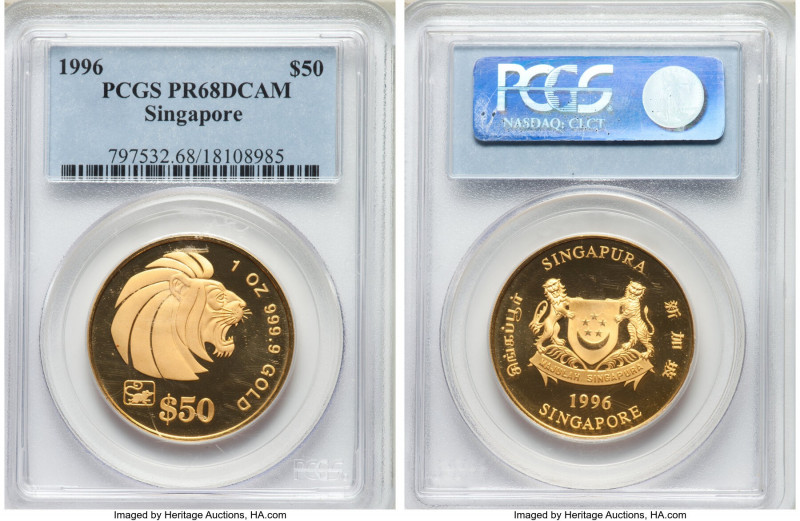 Republic gold Proof 50 Dollars (1 oz) 1996 PR68 Deep Cameo PCGS, Singapore mint,...