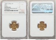 Republic gold Pattern "Tickey" 3 Pence 1898 AU Details (Removed from Jewelry) NGC, Pretoria mint, KM-PnA23, Hern-ZP5. A rare and fascinating off-metal...