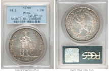 Appenzell. Canton 4 Franken 1816 MS64 PCGS, Bern mint, KM12, Dav-368. Mintage: 1,850. A wonderful representative of this attractive type, notable its ...