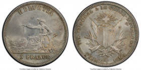 Confederation "Neuchatel Shooting Festival" 5 Francs 1863 MS64 PCGS, Bern mint, KM-XS7, Richter-944a. Mintage: 6,000. Satiny and silver-toned, with on...