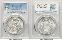 Confederation "Schaffhausen Shooting Festival" 5 Francs 1865 MS65 PCGS, KM-XS8, Richter-1054. Softly patinated over blazing frost-white surfaces and e...