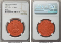 Republic vulcanite "J. Crespo" 5 Reales Token 1889 AU53 NGC, Rulau-pg. 428. 32mm. Preserving sharp relief to the outlines of the devices and exhibitin...