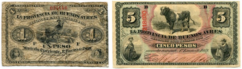 ARGENTINIEN 
 Lot. La Provincia de Buenos Aires. 1 Peso vom 1. Januar 1869 (rot...