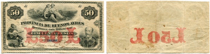 ARGENTINIEN 
 50 Pesos vom 1 Januar 1869. Pick S488a. Aussergewöhnliche Erhaltu...