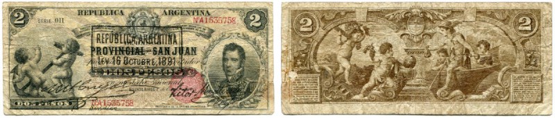ARGENTINIEN 
 Lot. Banco Provincial de Entre Rios. 1 Peso vom 1. Januar 1888/20...