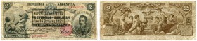 ARGENTINIEN 
 Lot. Banco Provincial de Entre Rios. 1 Peso vom 1. Januar 1888/20. September 1894 (überstempelt) & Banco Provincial de San Juan. 2 Peso...