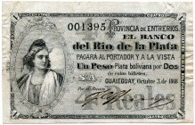 ARGENTINIEN 
 Banco del Rio de la Plata (Provincia de Entrerios). 4 Reales Plata boliviana vom 3. Oktober 1868. Pick S1834. Selten. III+