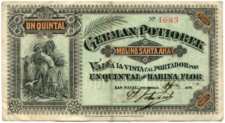 ARGENTINIEN 
 German Potiorek-Molina Santa Ana. Gutschein für 100 kg. feinsten ...