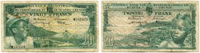 BELGIEN 
 Lot. 10 Francs/Frank Armeegeld vom 1. August 1946 & Banque Centrale du Congo Belge et du Ruanda-Urundi. 20 Francs/Frank vom 1. August 1957....
