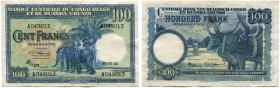 BELGIEN 
 Banque Centrale du Congo Belge et du Ruanda-Urundi. 100 Francs / Frank vom 1. Juli 1952. Pick 25a. III