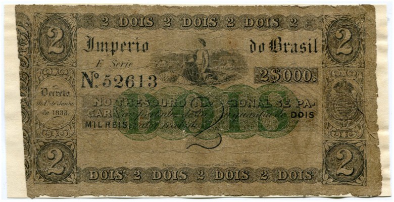 BRASILIEN 
 Lot. 1 Mil Reis. Dekret von 1833. 1 Mil Reis o. J. (1852-1867) (3)....