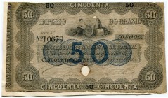 BRASILIEN 
 50 Mil Reis o. J. (1852-1867). Pick A233. Auf Papier aufgeklebt. Teilweise Papierverluste. Sehr selten. IV