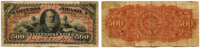 BRASILIEN 
 Lot. 500 Reis o. J. Estampa 2A (1880/1885). 2 Varianten; mit 1 und ...