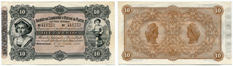 BRASILIEN 
 Lot. Banco de Londres y Rio de la Plata. 10 Pesos vom 1. Oktober 18...