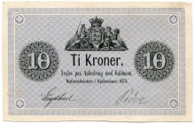 DÄNEMARK 
 Lot. 10 Kronen 1875. Probedruck ohne Seriennummer & Papierausschnitt mit Textandruck. Zu Pick A81. Die Note mit handschriftlich “Prove” rü...