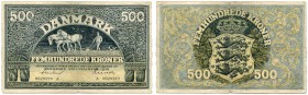 DÄNEMARK 
 500 Kronen von 1939, Prefix A. Pick 34a. Selten. Faltmitte min. durchgebrochen. III