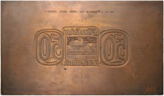 DEUTSCHLAND 
 Kupferdruckplatte zur Rückseite von 50 Reichmark o. J. (1939-1945). Eingraviert: “URORIG. … 16.3.40…”. Zu Rosenberg 555. Von grösster S...