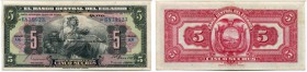 ECUADOR 
 Banco Central. 5 Sucres vom 2. Oktober 1938 mit Aufdruck « Delgado de la Superintendencia de Bancos » Pick 84b. II+