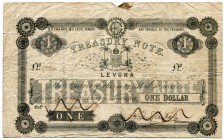 FIJI 
 Treasury Note. 1 Dollar vom 11. Januar 1873. Unterschrift von Howard Clarkson handschriftlich entwertet. Pick 14b. Selten. Papierverlust obere...