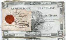 FRANKREICH 
 1. Republik. 400 Livres vom 21.11.1792. Angebrochenes Originalbündel mit verifizierendem Zettel und Siegel. 20 Exemplare mit unterschied...