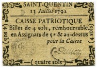FRANKREICH 
 Saint-Quentin. 4 Sols vom 13. Juli 1792. Selten. Senkrecht gefaltet. III